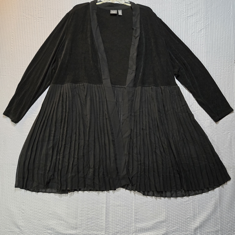 Chico's Black Cardigan With Pleated Mesh Sheer Bottom Lagenlook